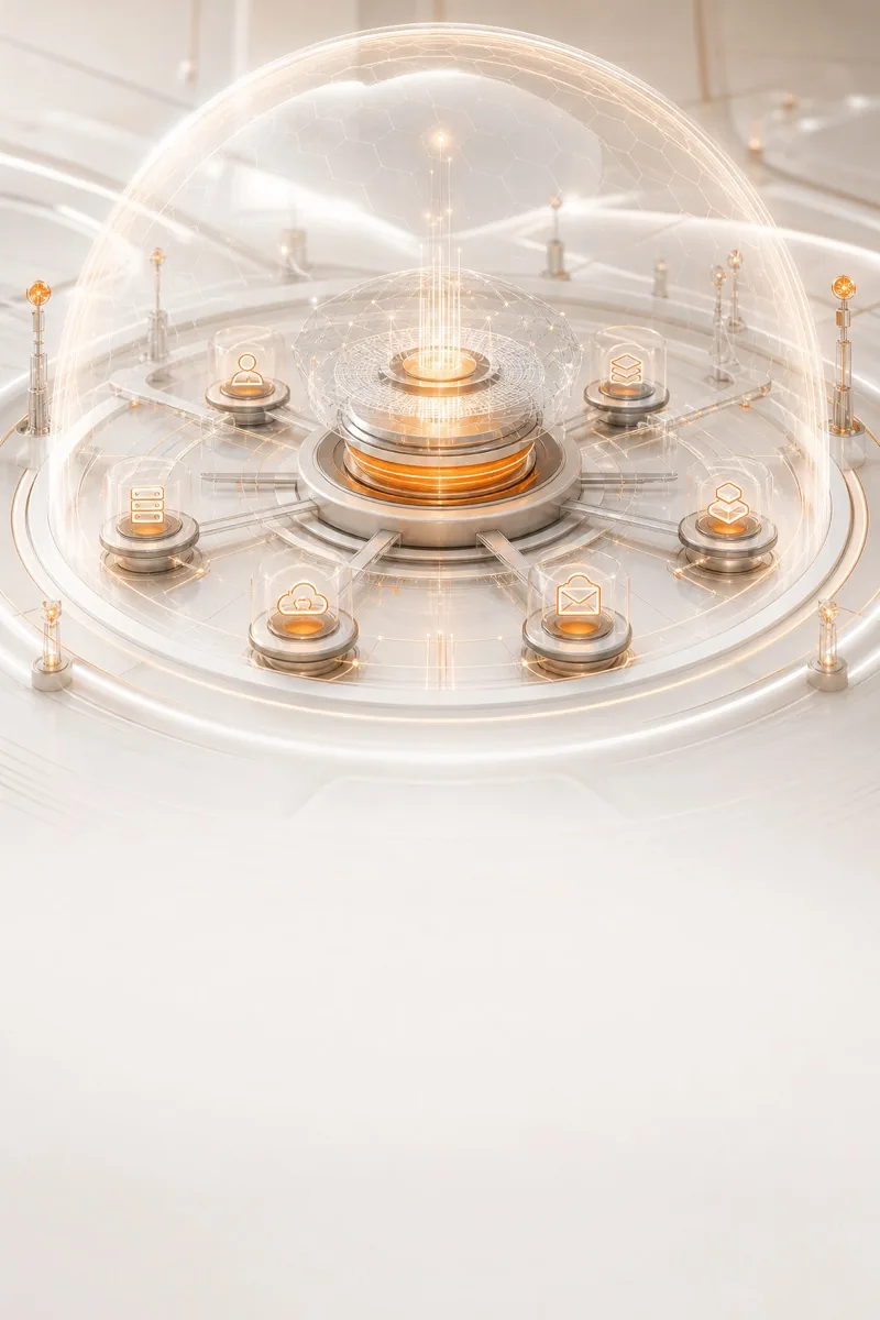 Futuristic protected technology ecosystem illustrating hidden vulnerability