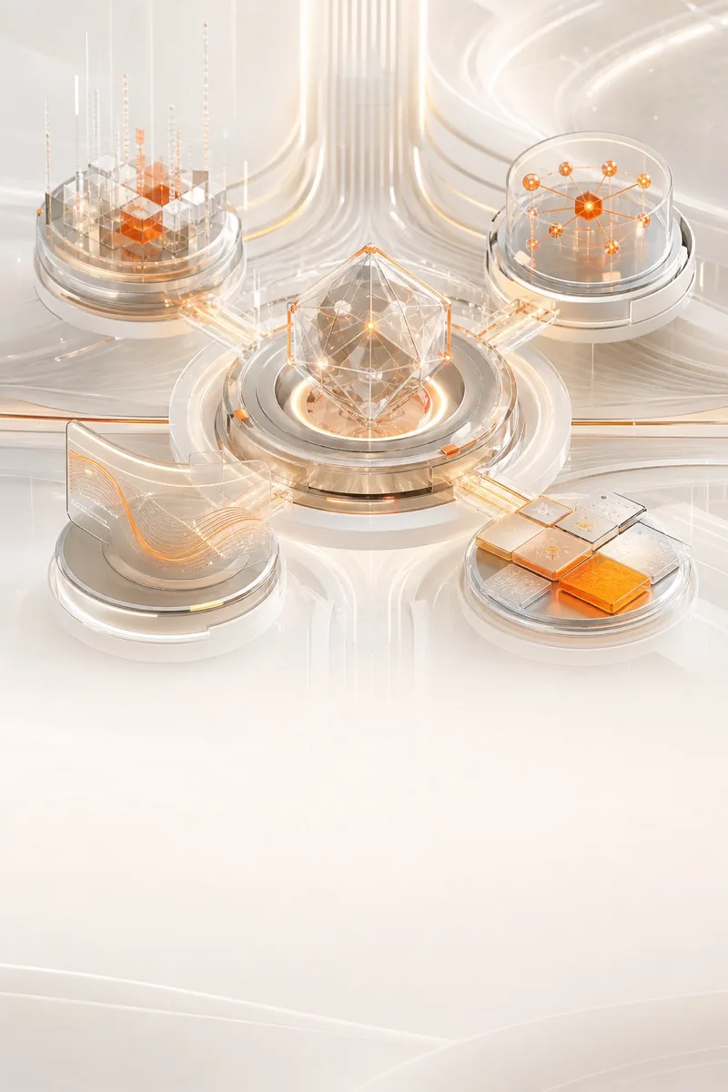 Futuristic AI orchestration system illustrating practical technology services